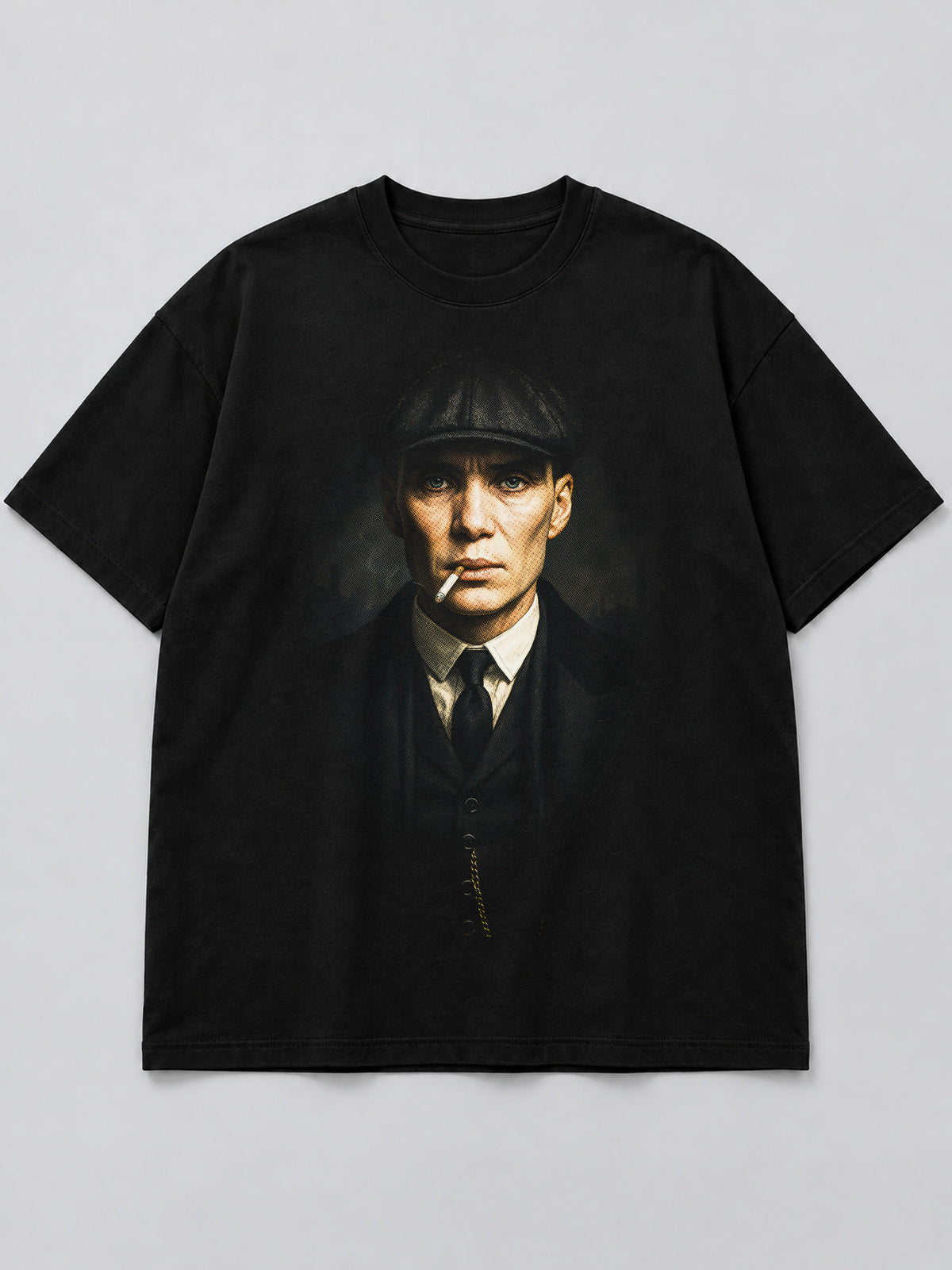 Polera Thomas Shelby Portrait negra de corte amplio