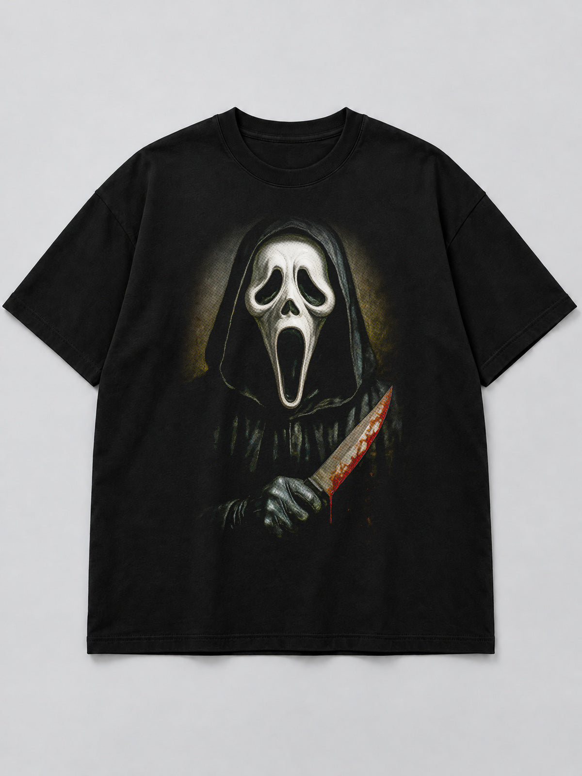 Polera Ghostly Mask Suspense negra de corte amplio