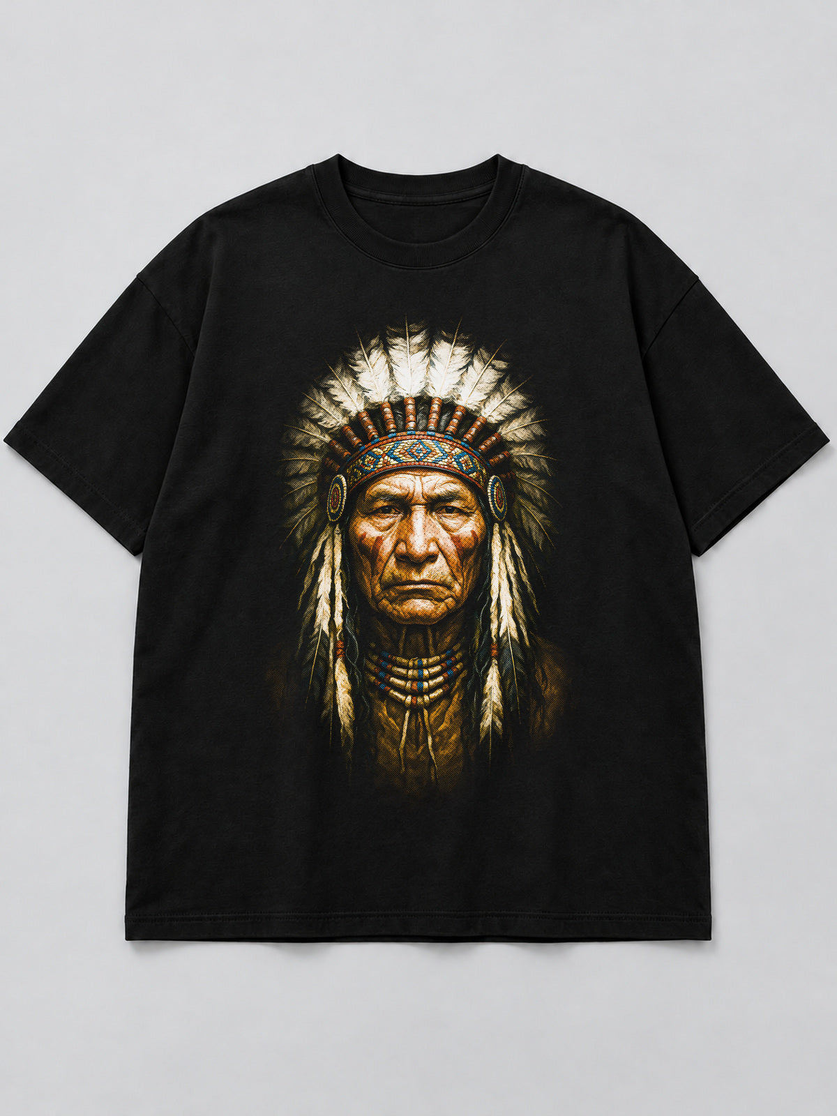 Polera Noble Chief Portrait negra de corte amplio