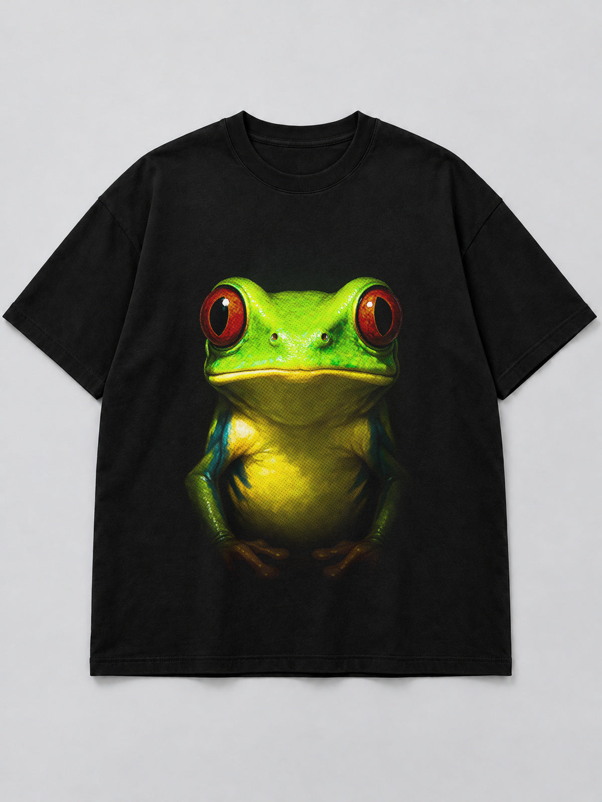 Polera Vibrant Tree Frog Portrait negra de corte amplio