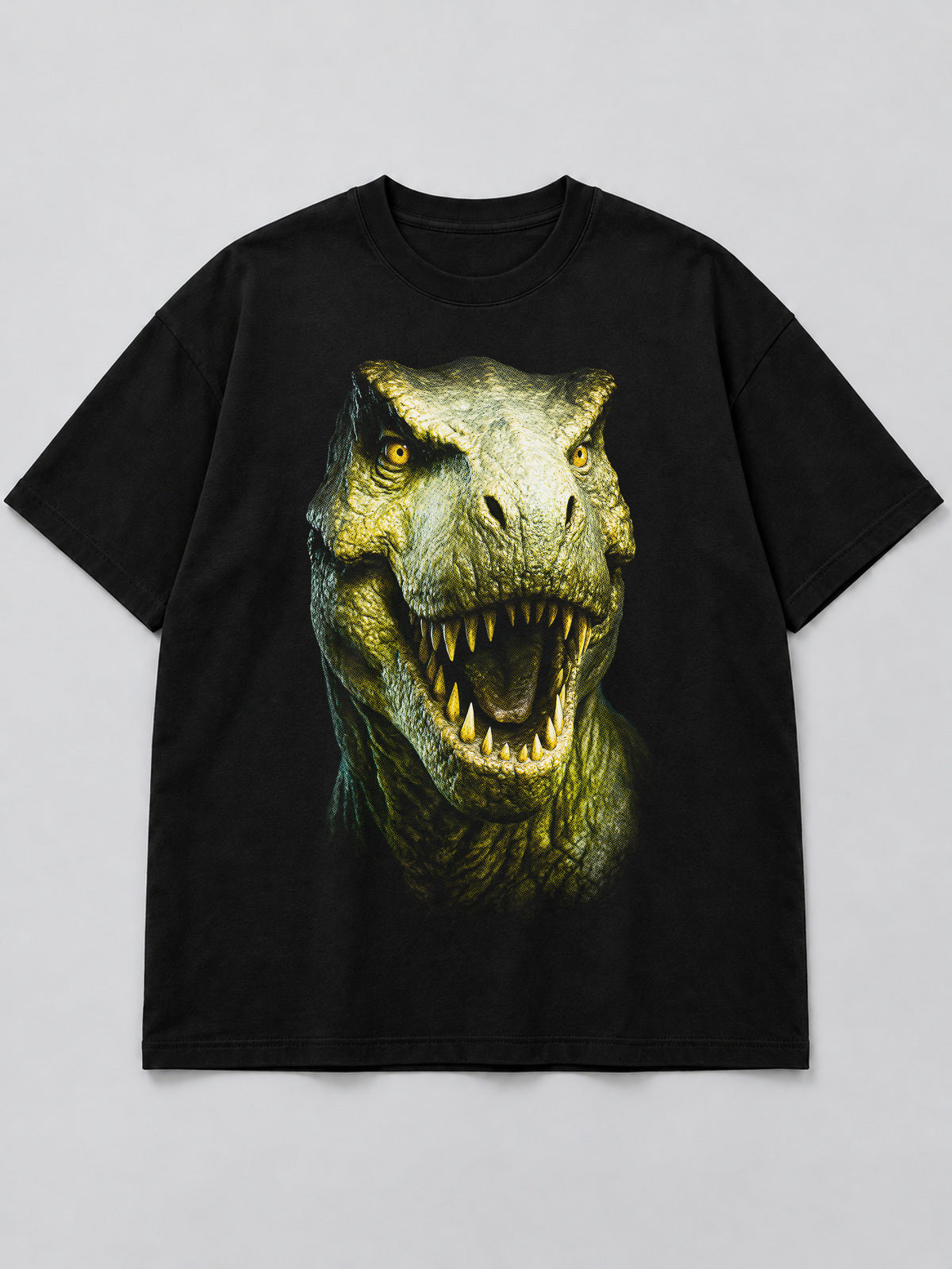 Polera Majestic T-Rex Portrait negra de corte amplio