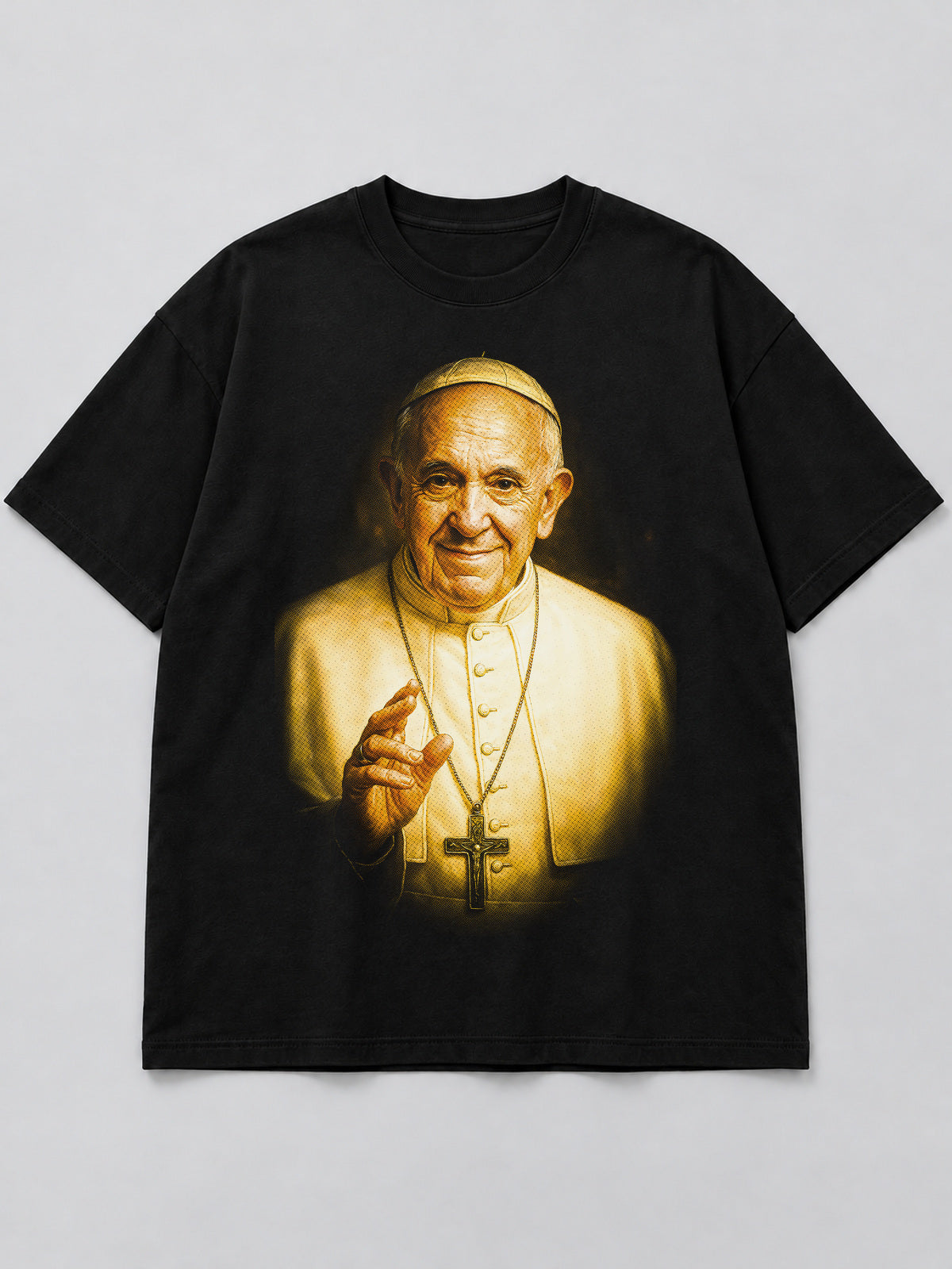 Polera Pope Francis Blessing negra de corte amplio