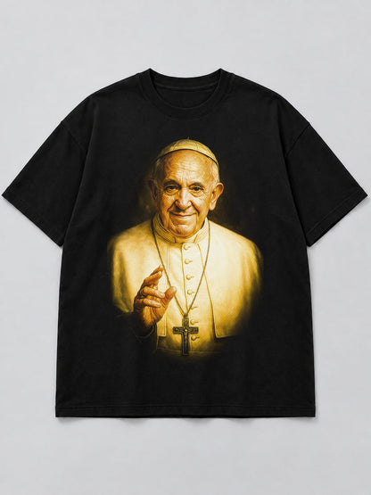 Polera Pope Francis Blessing negra de corte amplio