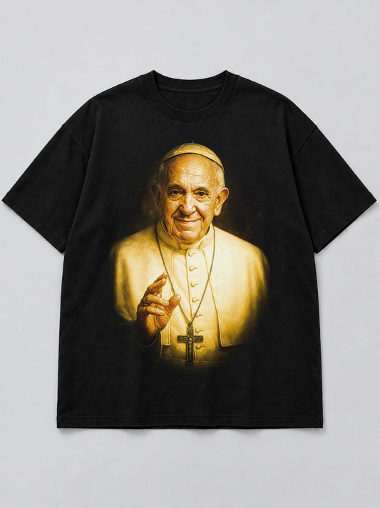 Polera Pope Francis Blessing negra de corte amplio
