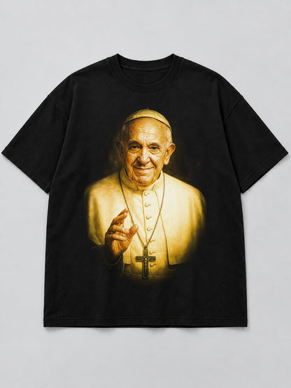 Polera Pope Francis Blessing negra de corte amplio