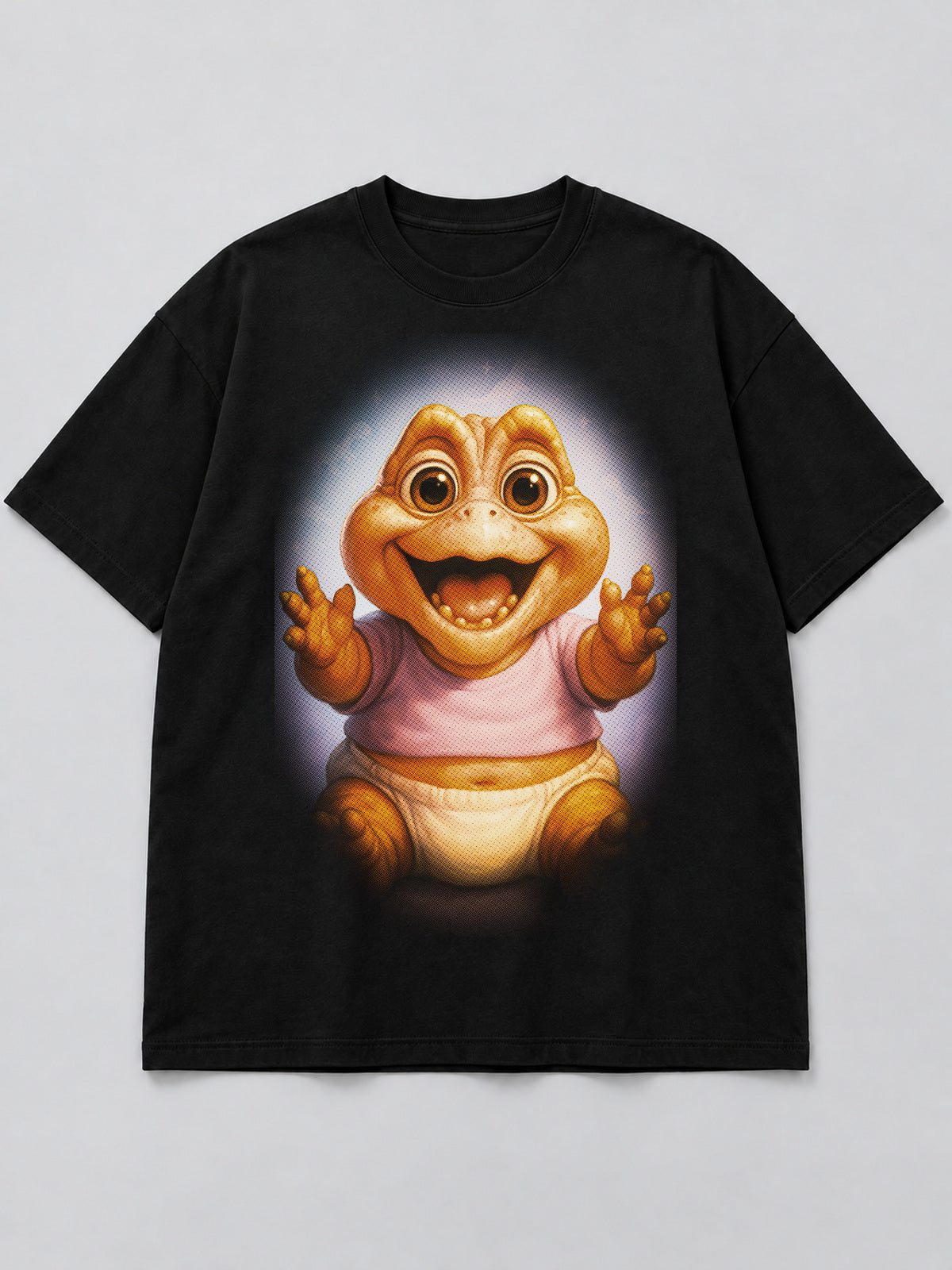Polera Cheerful Baby Dinosaur negra de corte amplio