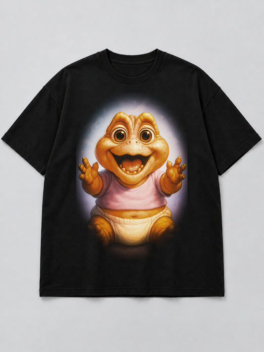 Polera Cheerful Baby Dinosaur negra de corte amplio