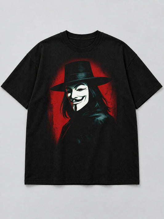 Polera Masked Vigilante Portrait negra de corte amplio