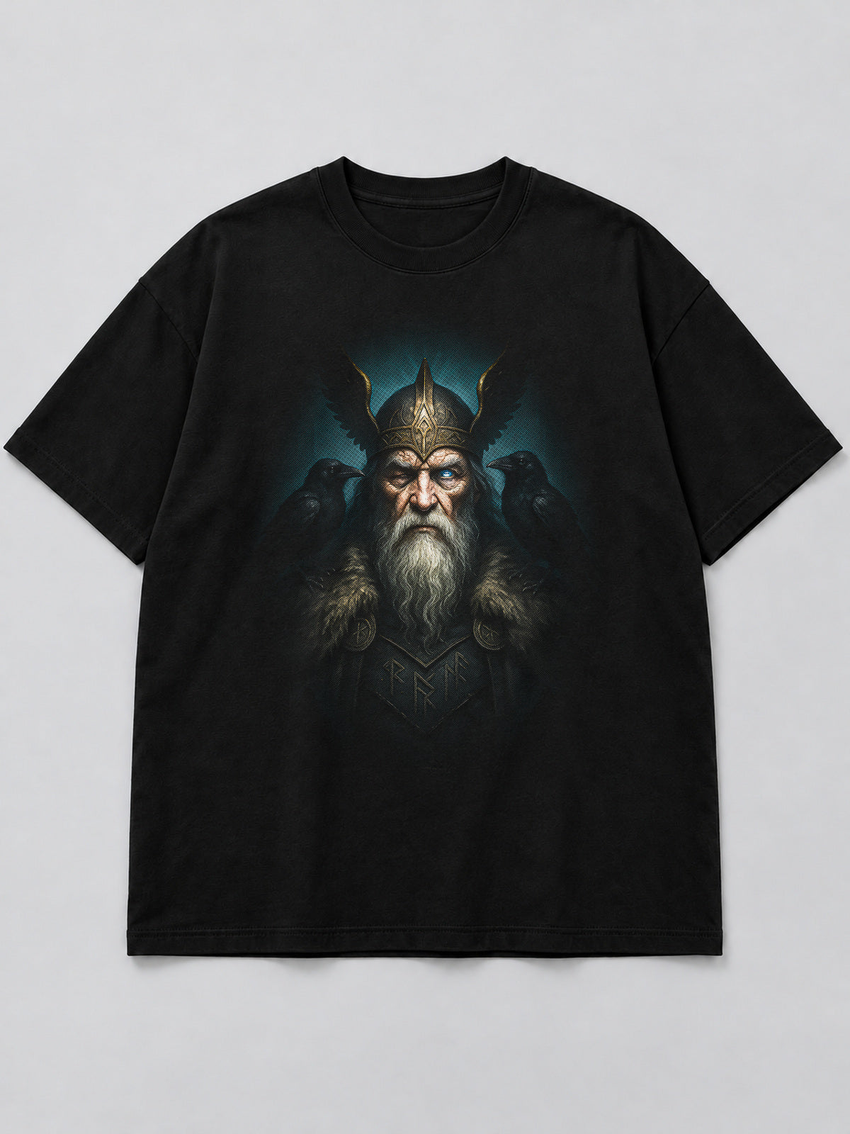 Polera Odin  Wise and Powerful negra de corte amplio