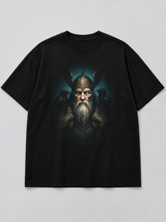 Polera Odin  Wise and Powerful negra de corte amplio