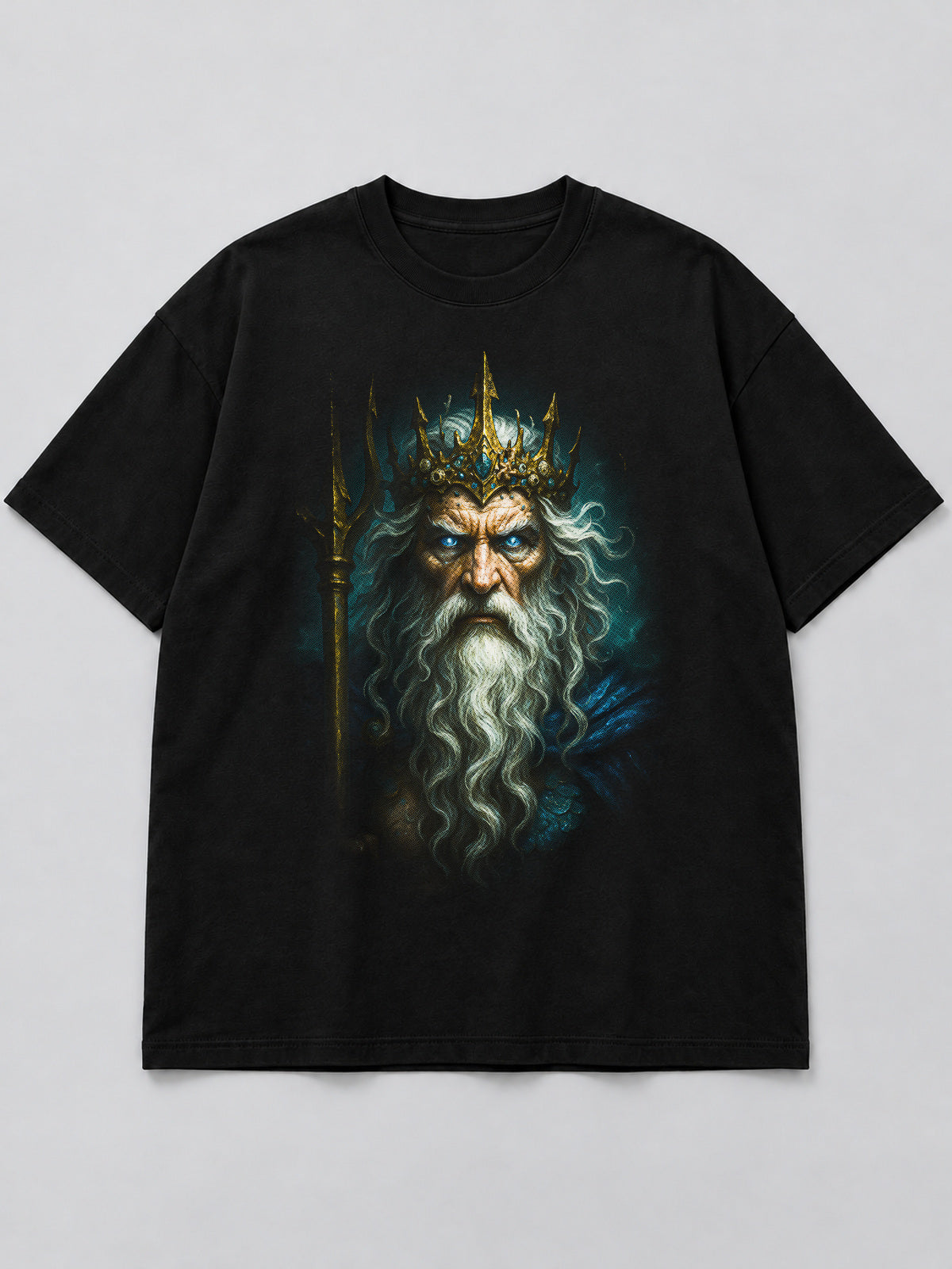 Polera Poseidon's Majestic Portrait negra de corte amplio