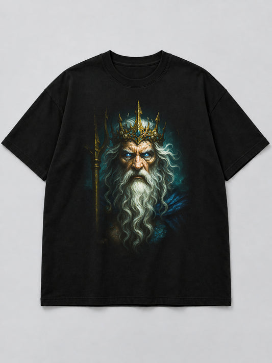 Polera Poseidon's Majestic Portrait negra de corte amplio