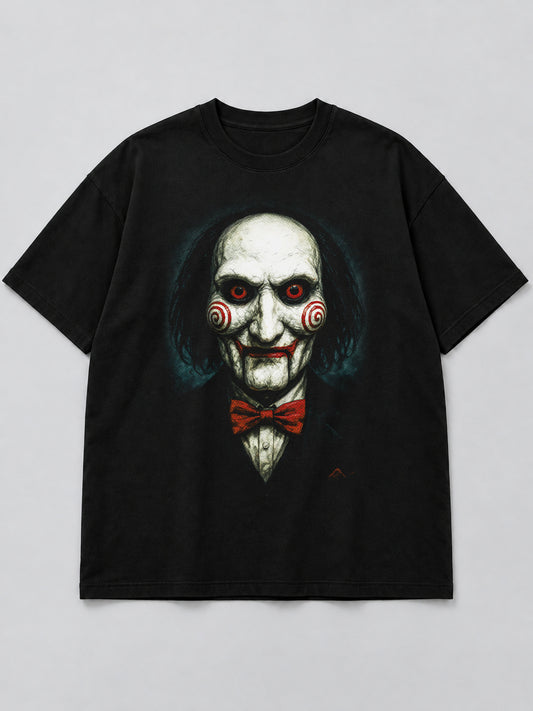 Polera Chilling Jigsaw Portrait negra de corte amplio