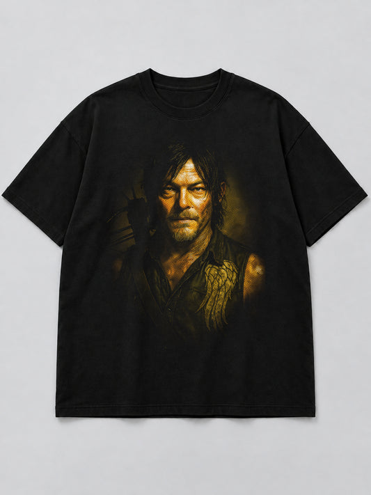 Polera Daryl Dixon Portrait negra de corte amplio