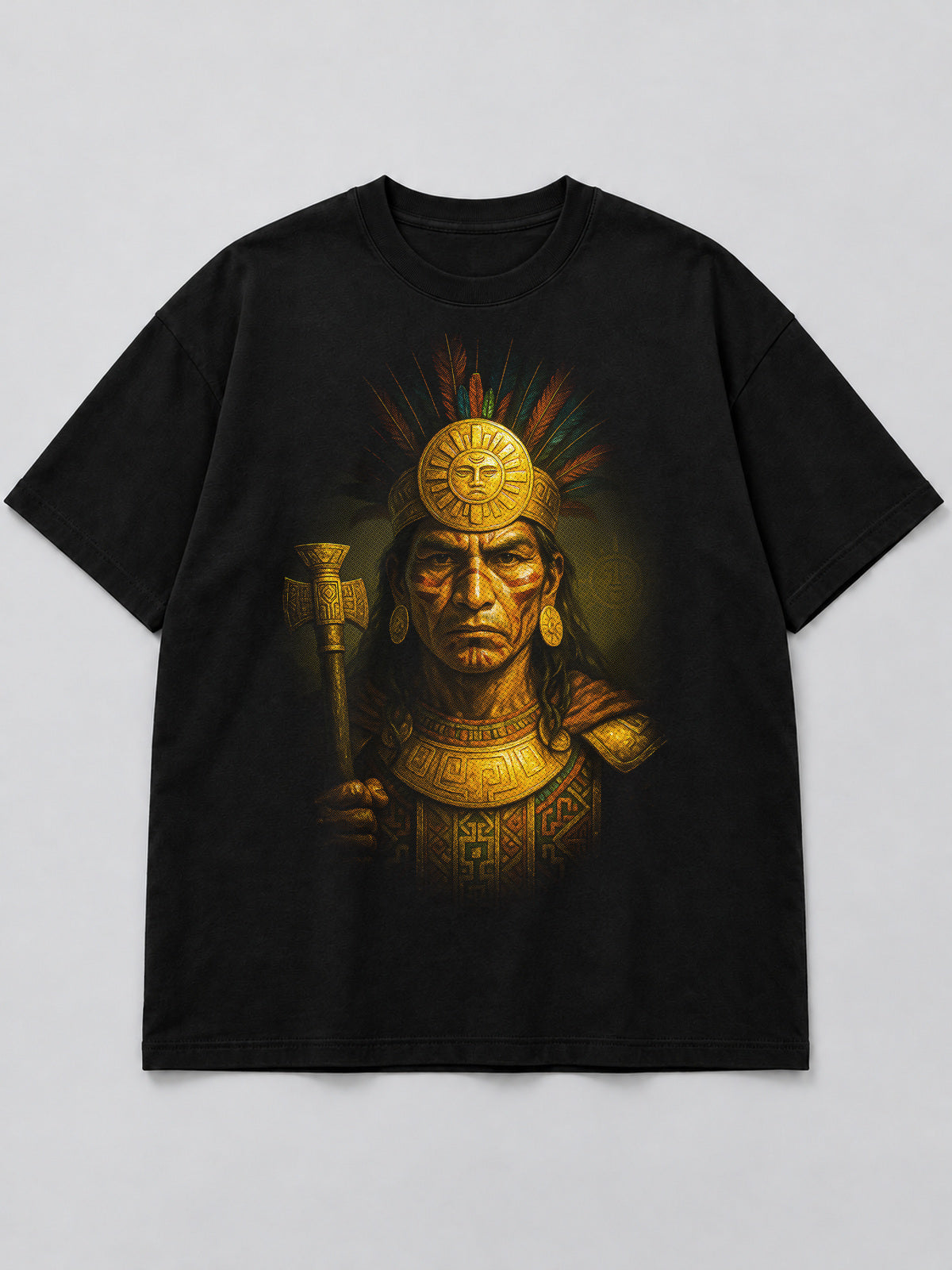 Polera Incan Warrior Portrait negra de corte amplio