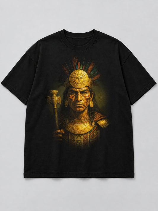 Polera Incan Warrior Portrait negra de corte amplio