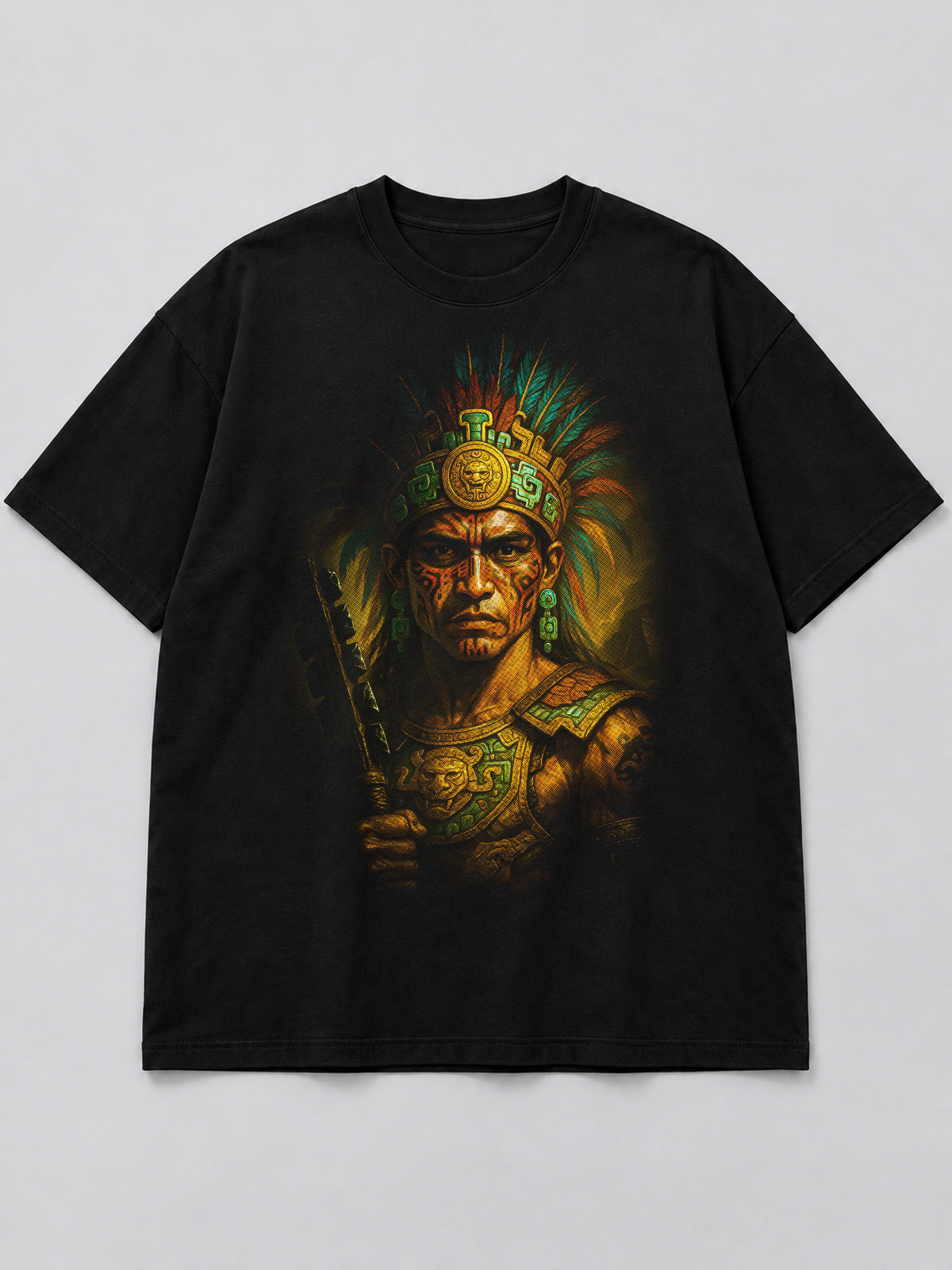 Polera Ancient Aztec Warrior negra de corte amplio