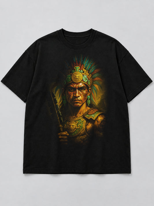 Polera Ancient Aztec Warrior negra de corte amplio