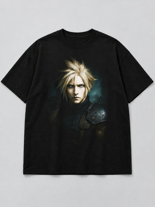 Polera Epic Cloud Strife Portrait negra de corte amplio