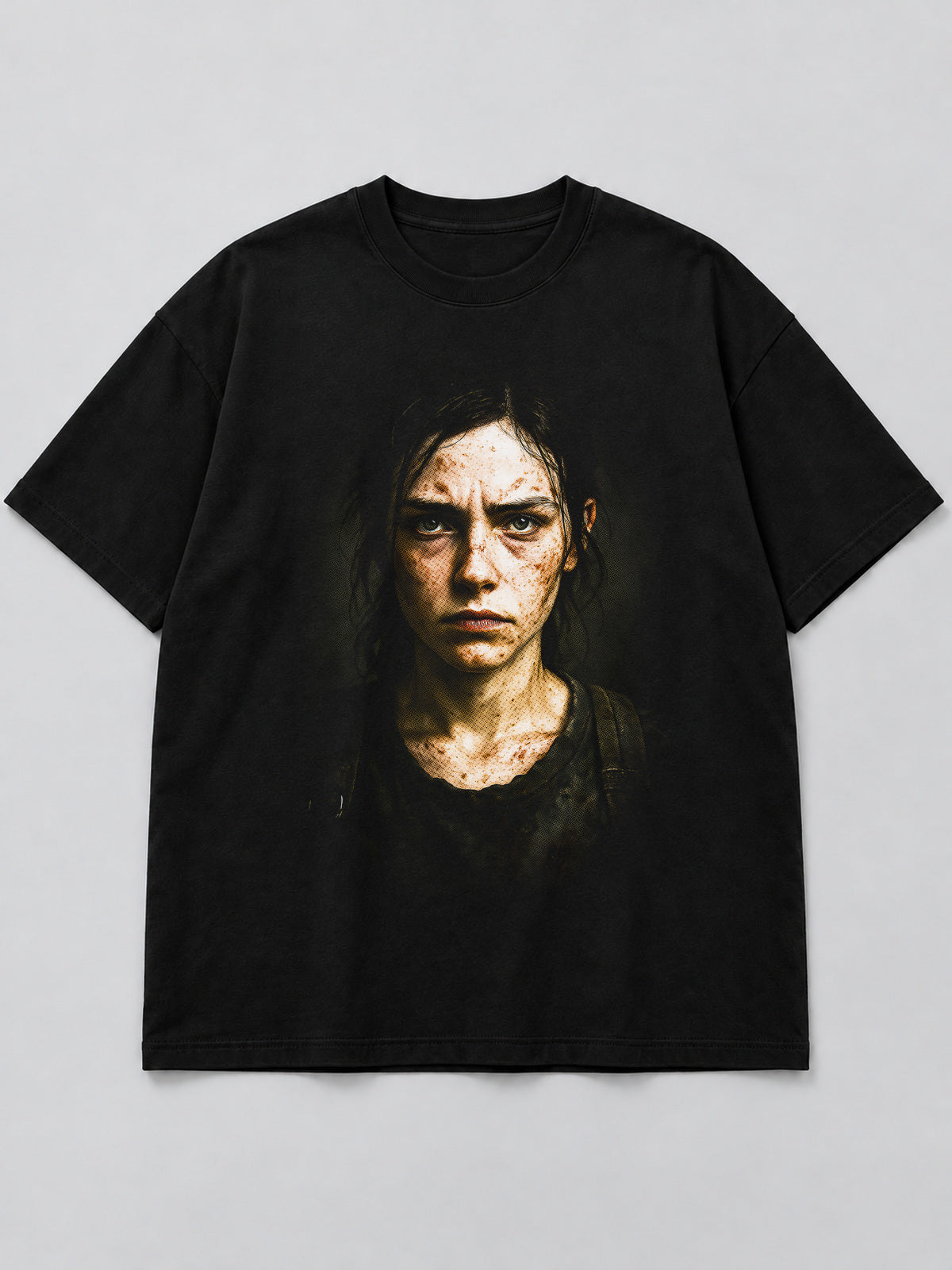 Polera Post-Apocalyptic Survivor Portrait negra de corte amplio