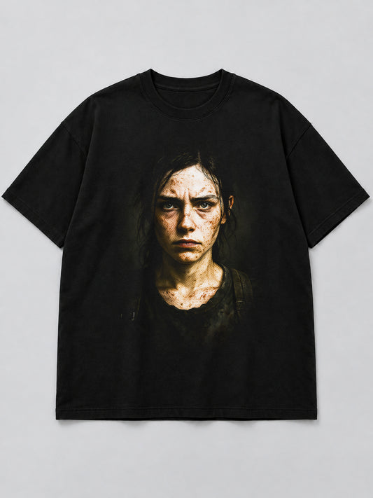 Polera Post-Apocalyptic Survivor Portrait negra de corte amplio