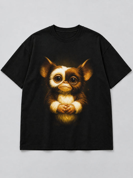 Polera Cute Creature Portrait negra de corte amplio