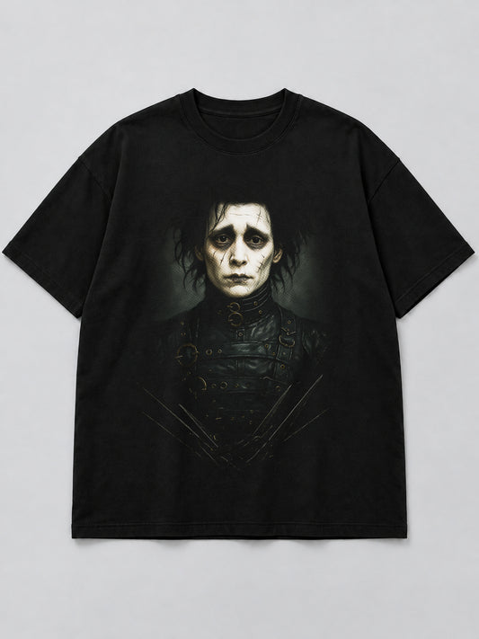 Polera Gothic Scissorhands Portrait negra de corte amplio