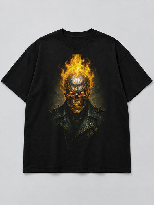 Polera Infernal Antihero Portrait negra de corte amplio