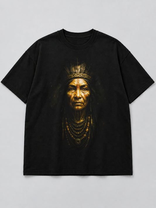 Polera Spirit Shaman Portrait negra de corte amplio