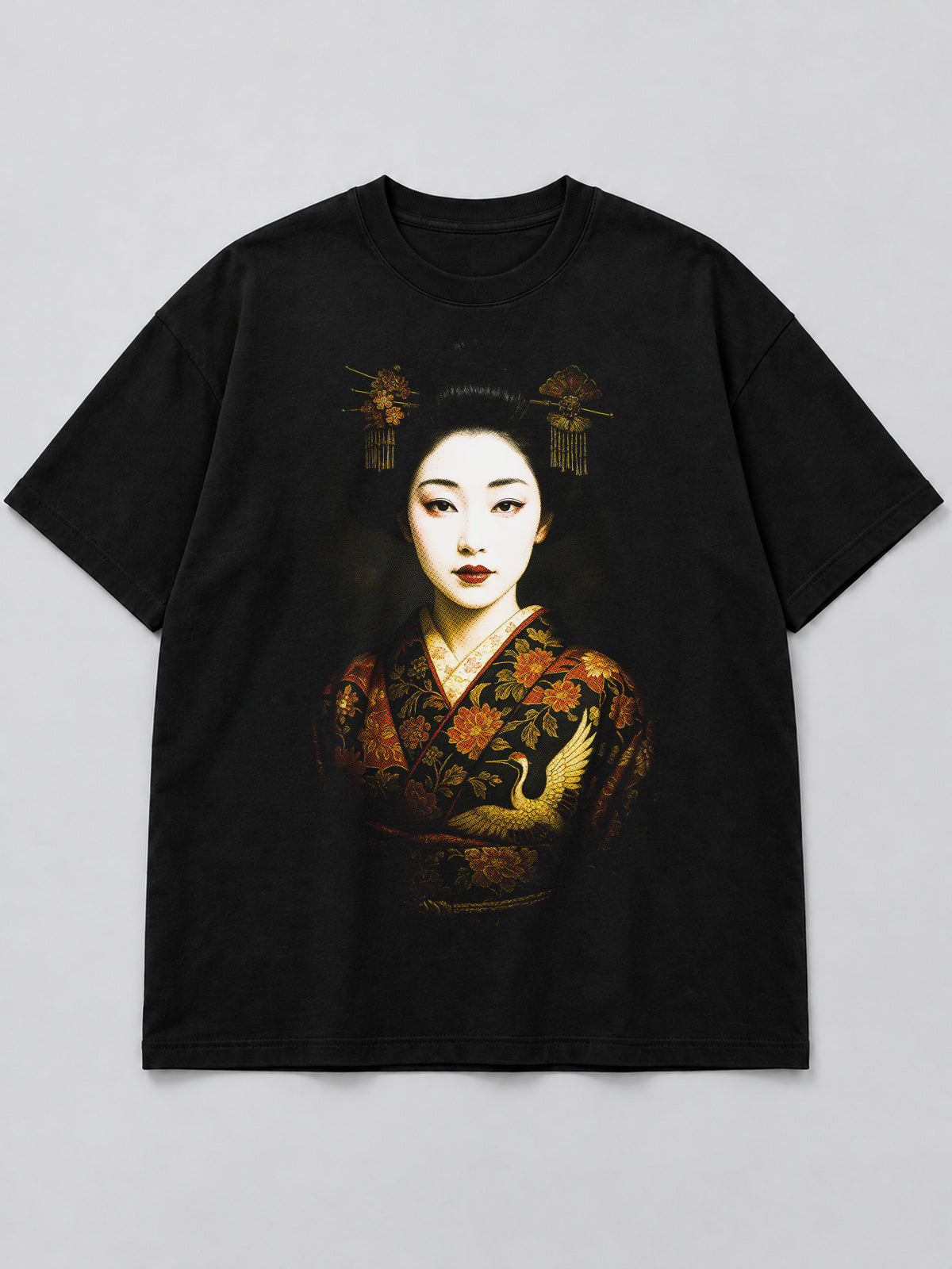 Polera Geisha Portrait Elegance negra de corte amplio