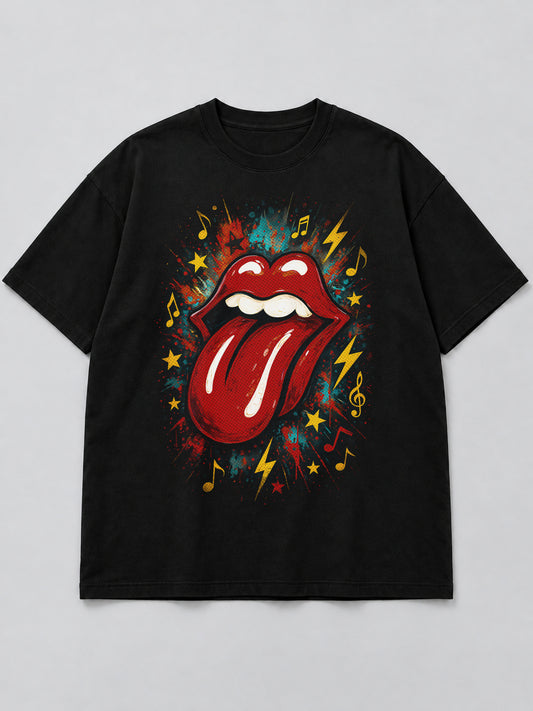 Polera Iconic Rock Reimagination negra de corte amplio