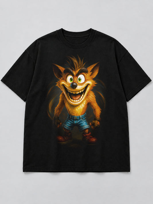 Polera Energetic Cartoon Marsupial negra de corte amplio