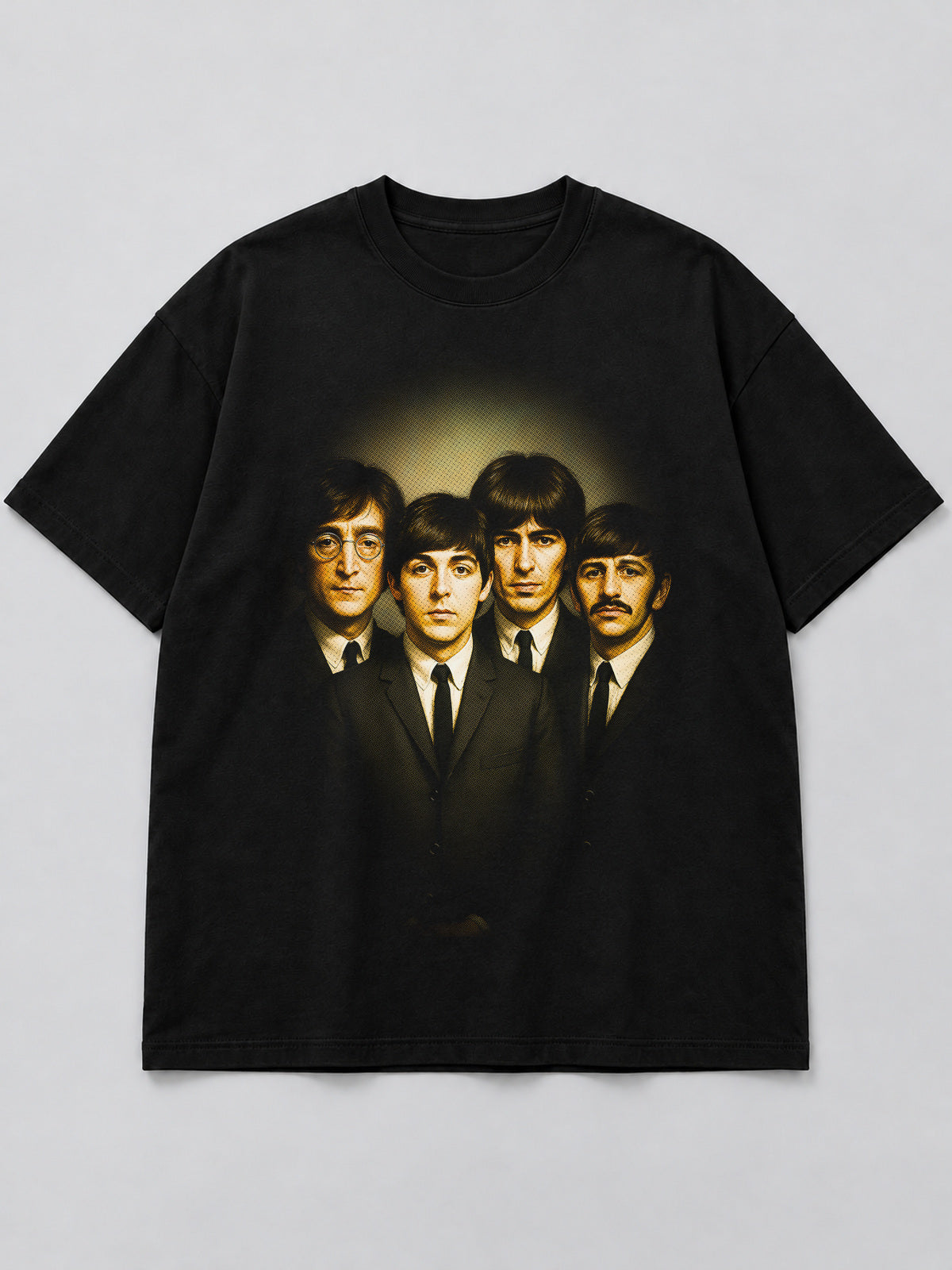 Polera Iconic Beatles Portrait negra de corte amplio
