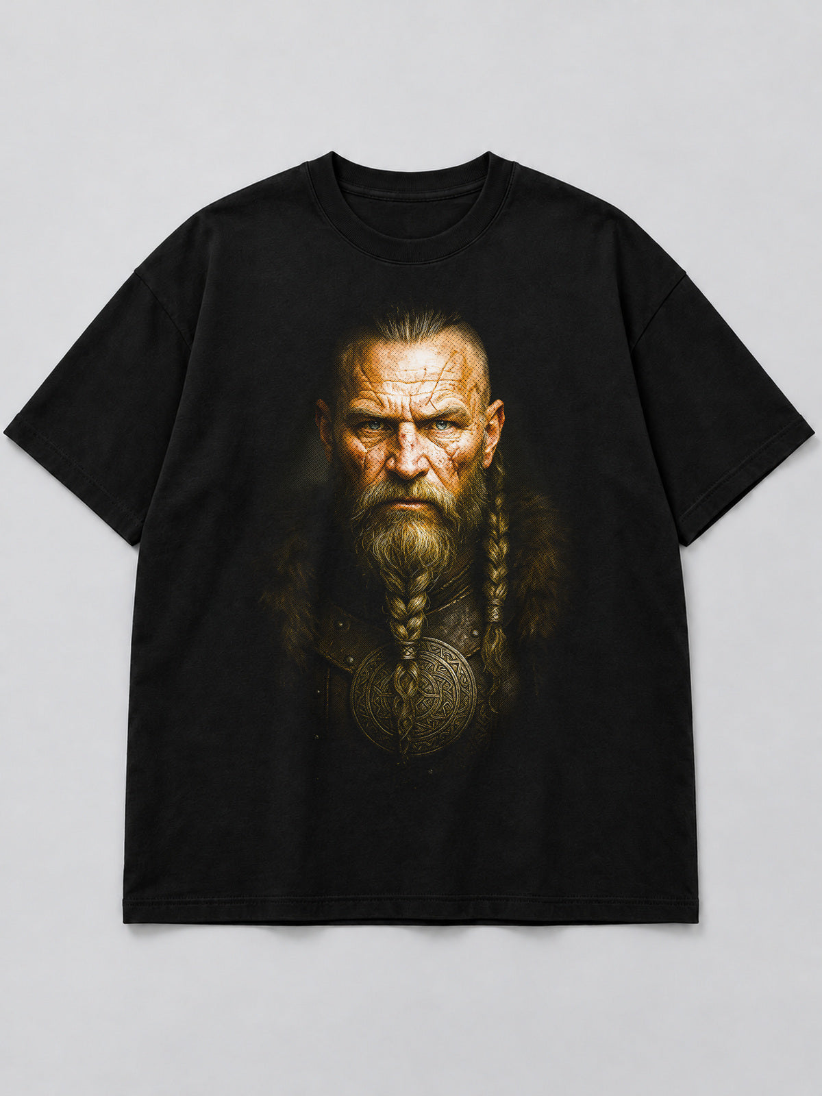 Polera Viking Chieftain Portrait negra de corte amplio