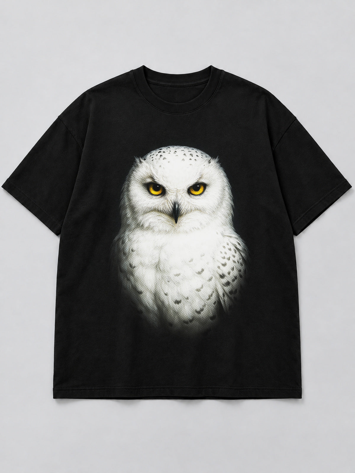 Polera Majestic Snowy Owl negra de corte amplio
