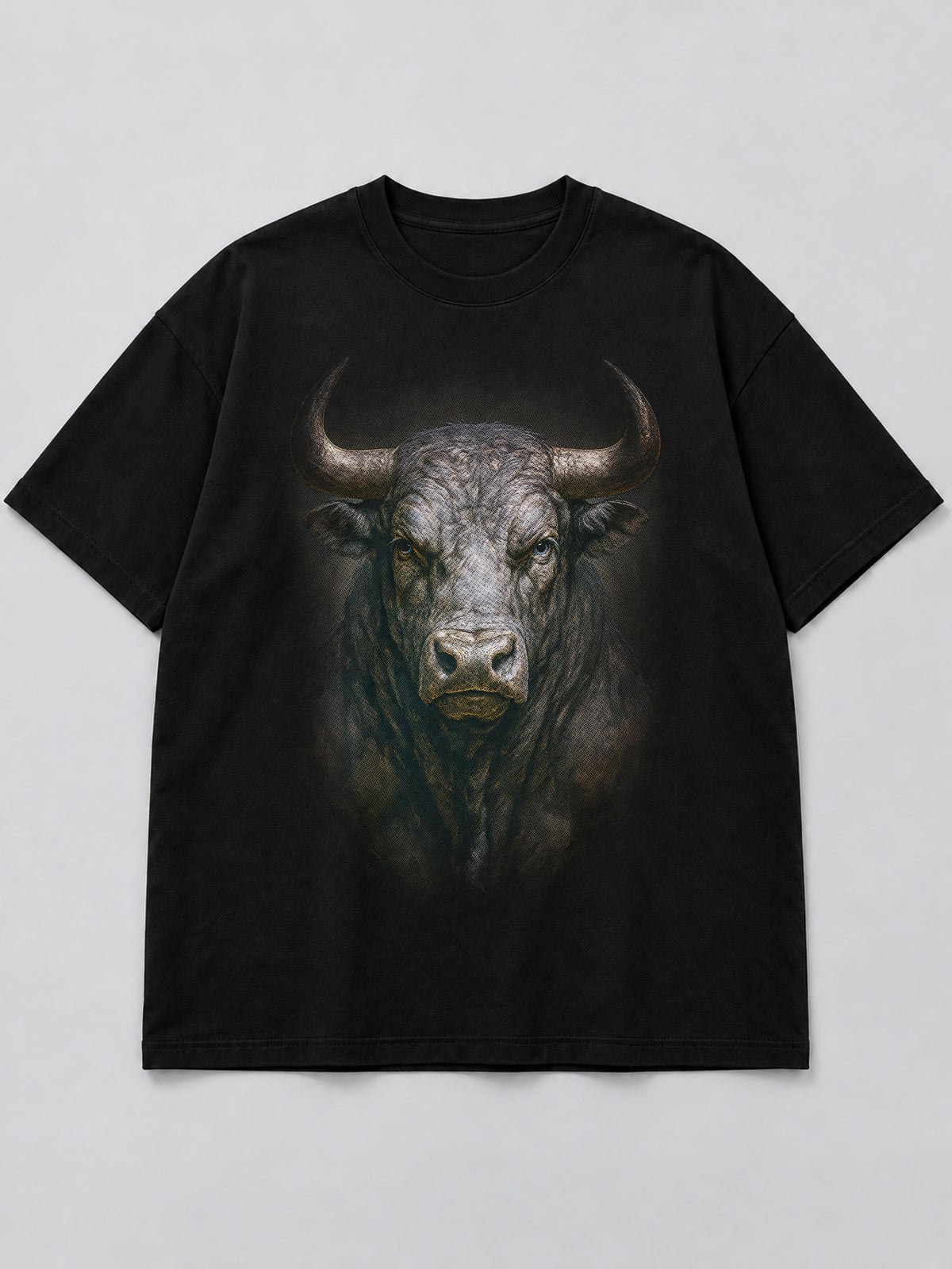 Polera Majestic Bull Portrait negra de corte amplio